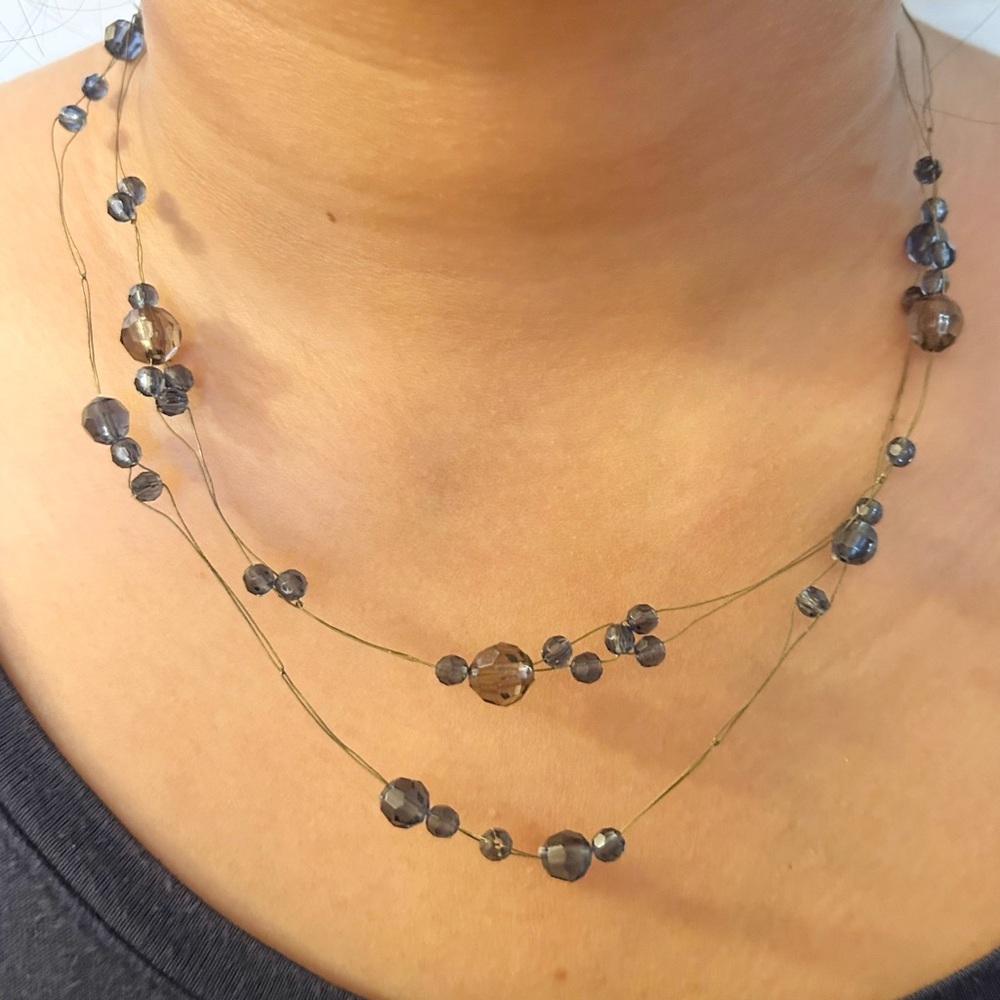 Floating Multicolor Clear Beads on Double Layer Wire Necklace